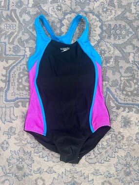 Speedo Black One-Piece with Bright Blue Trim